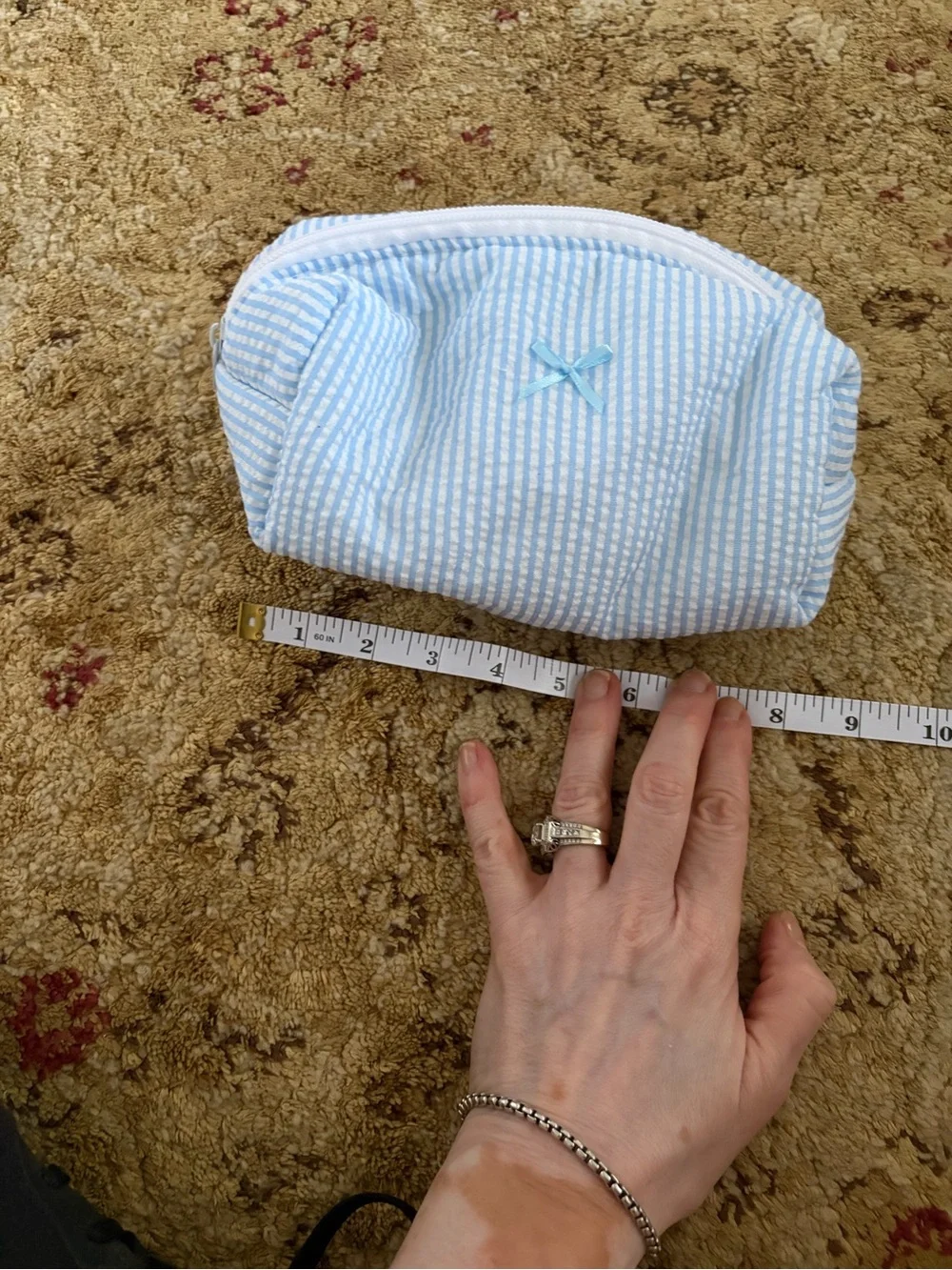 Kids Light Blue seersucker Striped Cosmetic Pouch - like new baby travel unisex